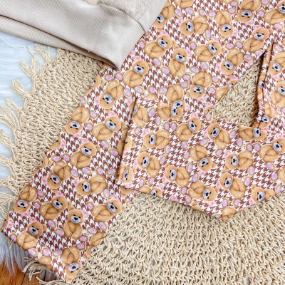 Conj. Casaco de Moletom com Pelinho e Calça Legging Ursinhas - Areia 